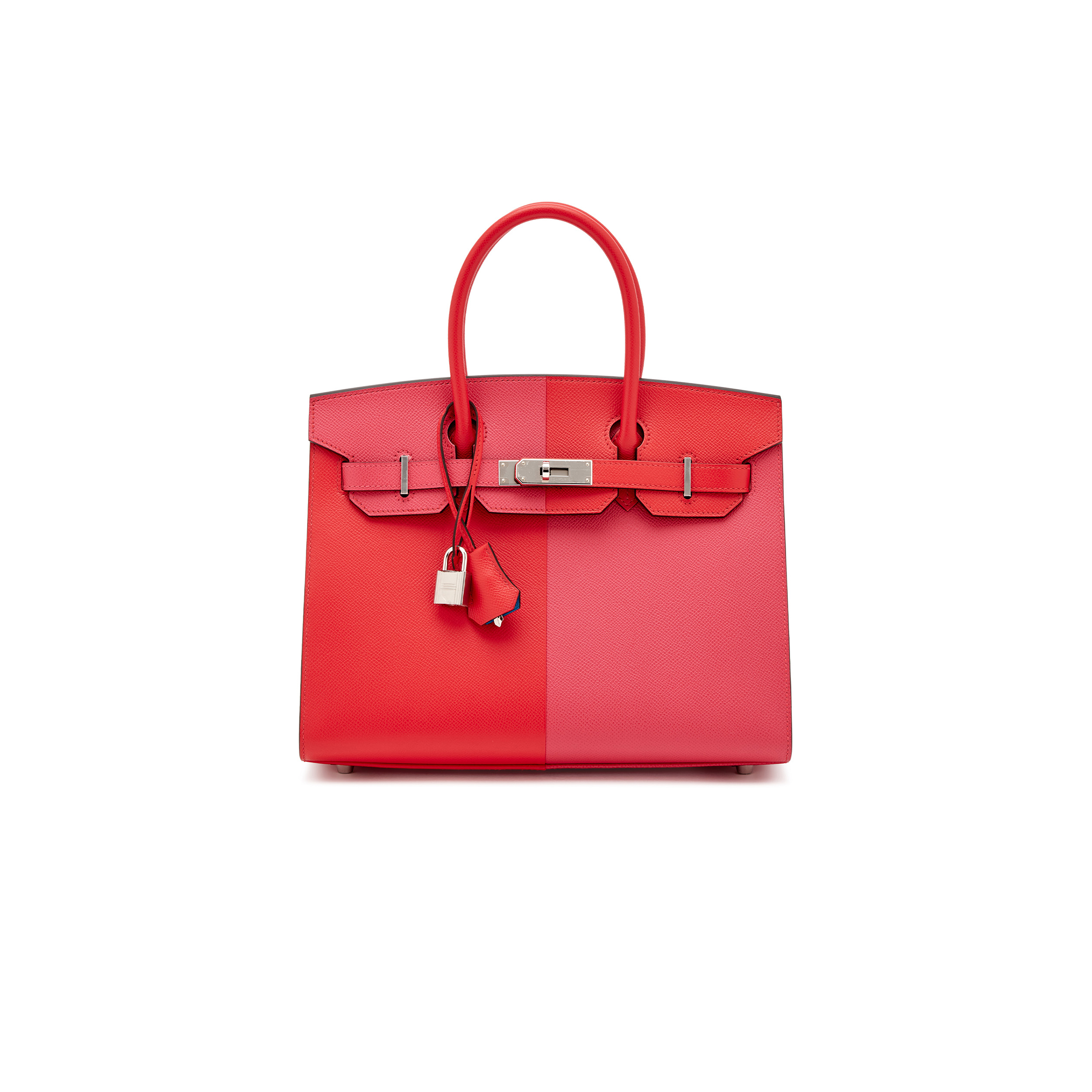 HERMÈS BIRKIN 25 EPSOM IN ULTRA PINK AND HEART RED WITH FLORIDA BLUE INTERIOR AND SILVER BUCKLE H028367CC02 (25*18*13cm)